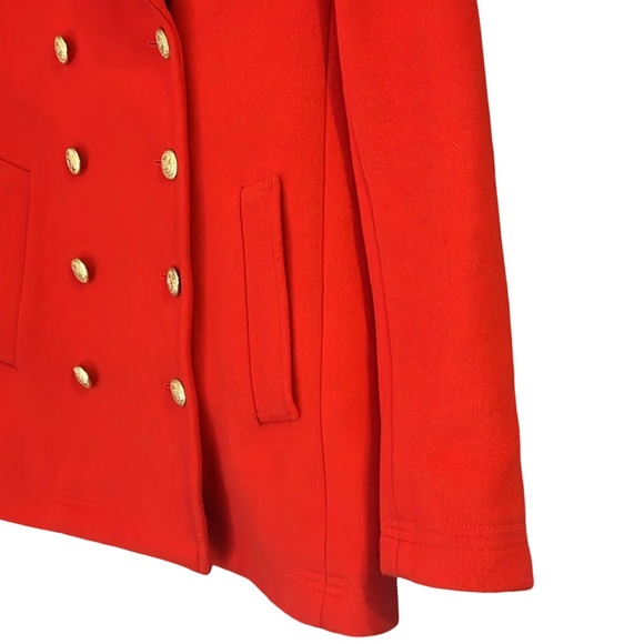 J Crew Wool Blend Double Breasted Pea Coat Red Gold Crested Buttons Size 00 XXS - Picture 8 of 12